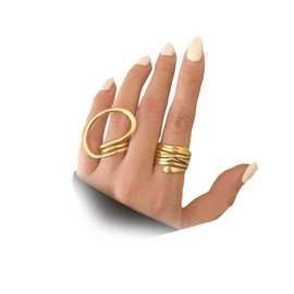 Rrdaily Stacked Chunky Line Wrapped Joint Rings Set for Women,Minimalist Geometric Aesthetic Statement Open Ring,Trendy Party Banquet Jewelry Accessories Gift(Gold,Gold)