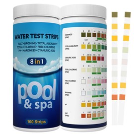 8IN1 Salt Water Pool Testing Kit, Pool Salt Test Strips,100 Counts Saltwater Pool Test Kit, Pool Water Test Kit for Pool, Hot Tub, Spa Testing Salt pH Chlorine and More