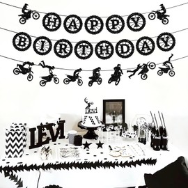 Ushinemi - Decoración de fiesta de cumpleaños para bicicleta de suciedad, sin purpurina, decoración de trucos de motocross, suministros de fiesta temáticos de motocross de Ushinemi