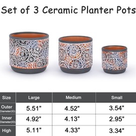 DeeCoo 3 Piece Ceramic Plant pots for Indoor with Drainage Holes, 5.7/4.7/3.5/inch, Modern Decorative Flower pots Outdoor Plants Lilies, Cacti, Succulents, Snakes, and Bamboo (Gray)