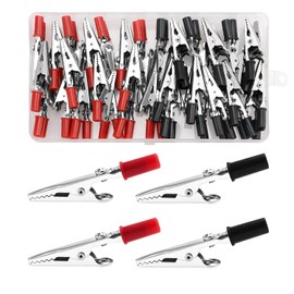 VooGenzek 60 PCS Metal Alligator Clips Electrical Test Clamps, Electrical Test Cable Crocodile Clips, for Laboratory Electric Testing Work, with Red Black Plastic Hands