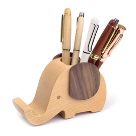 Lepidi Wooden Pen Holder, Organiser Pen Box, Multifunctional Creative Elephant Shape Wooden Pencil Organiser with Elephant Phone Stand for Office, Home Decorative