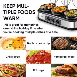 Sunvivi Sunvivi Slow Cooker, Triple Slow Cooker Buffet Server and Food Warmer, 3-Section 1.5-Quart Upgraded Oval Ceramic Pot with Stainless Steel Lid Rests, 3 Spoons, Total 4.5 QT