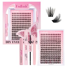 FADLASH Lash Clusters Kit Individual Lash Extensiones Wispy Faux Mink 10-16mm DIY Eyelash Extension Kit Eyelash Clusters Lashes with Bond and Seal and Remover Lash Tweezer for Self Use（AD17-D-10-16)