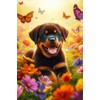 Rottweiler Puppy in a field of colorful flowers Notebook -