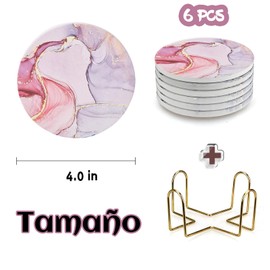 6 Piezas posavasos, posavasos marmol, posavasos absorbentes, posavasos de cerámica, posavasos para bebidas, absorbentes, base de corcho, resistente al calor y antideslizante, reutilizable (Rosa)