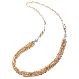 COOLSTEELANDBEYOND Necklace Multi-Strand Champagne Gold Crystal Bead Chain Magnetic Clasp Detachable Two Collar Necklace(CA)