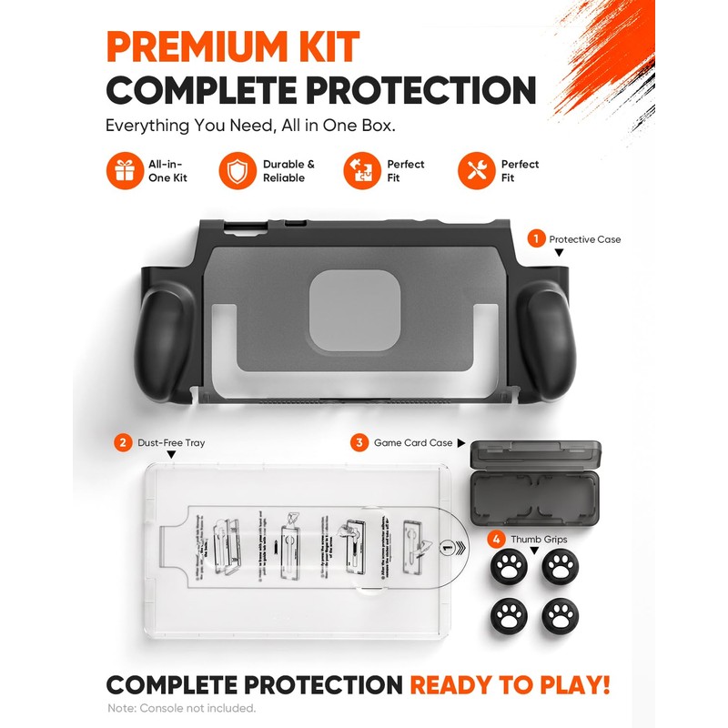 Switch 2 Grip Case, Dockable Protective Cover with Screen Protector
