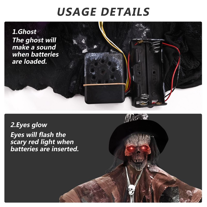 70CM Halloween Hanging Ghost Decoration with Glowing Eyes And Creepy
