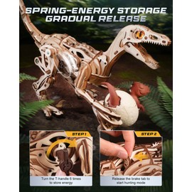 ROKR Walking Dinosaur Toys 3D Wooden Puzzles for Adults, Mechanical Wood Model Kits, Stem Building Project DIY Crafts Kits, Educational Toys Dino Collection Birthday Gifts for Adults & Teens 14+​