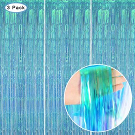 3 Pack Fringe Curtains Party Decorations,Tinsel Backdrop Curtains for Parties,Photo Booth Wedding Graduations Birthday Christmas Event Party Supplies (Rainbow Blue)