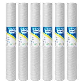 PUREPLUS 5 Micron 2.5" x 20" Whole House String Wound Sediment Filter for Well Water, Replacement Cartridge for Aqua Pure AP110-2C, Pentek P1-20/SP-P1-20/PX01-20, Watts FPMB5-20, WPP-F20-5, 6Pack