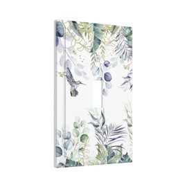Watercolor Summer Floral Hummingbird Spring Birds Decorative Single Toggle Device Decorator Outlet Light Switch Cover Nature Sage Green Eucalyptus Olive Leaves 1-Gang Electrical Face Wall Plate Cover