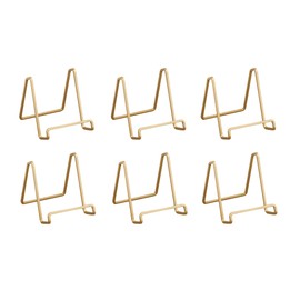 TRIPAR 6 Pack 4-Inch Metal Gold Painted Square Book Holder/Stand, Wire Mini Easel, Small Photo Stands for Table, Display for Picture Frames, Plaques & Plates