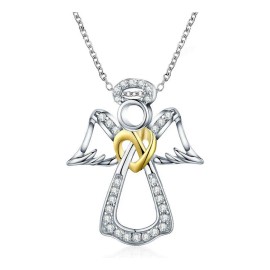 Collar Dije Angel De Guarda Alas Angelito Protección Amor Mujer Chapado En Plata 925 Bautizo Comunión Confirmación Recuerdo Religioso