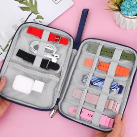 simarro Watch Strap Storage Case, Travel Organiser Bag for Watch Bands Waterproof Smart Watch Band Organiser Case Watch Band Holder Compatible with All Watch Bands & Accessories (Gray) (Black)