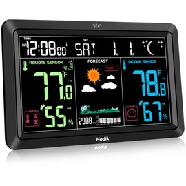 Weather Station Atomic Clock Indoor Outdoor Thermometer Wireless, Barometer Humidity Temperature Monitor Hygrometer with High Precision Sensor Black