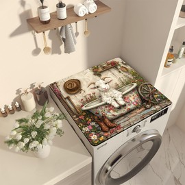 Nouiroy Flowers Washer Dryer Dust Cover Mat For Top Creative Washing Machine Dust Cover Pad Fast Drying Absorbent Mat Top Protector Mat for Kitchen Laundry Room (Bathing Goat, 23.6 * 23.6'')