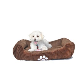 long rich Reversible Rectangle Pet Bed with Dog Paw Printing Medium, New Coffee, by Happycare Textiles