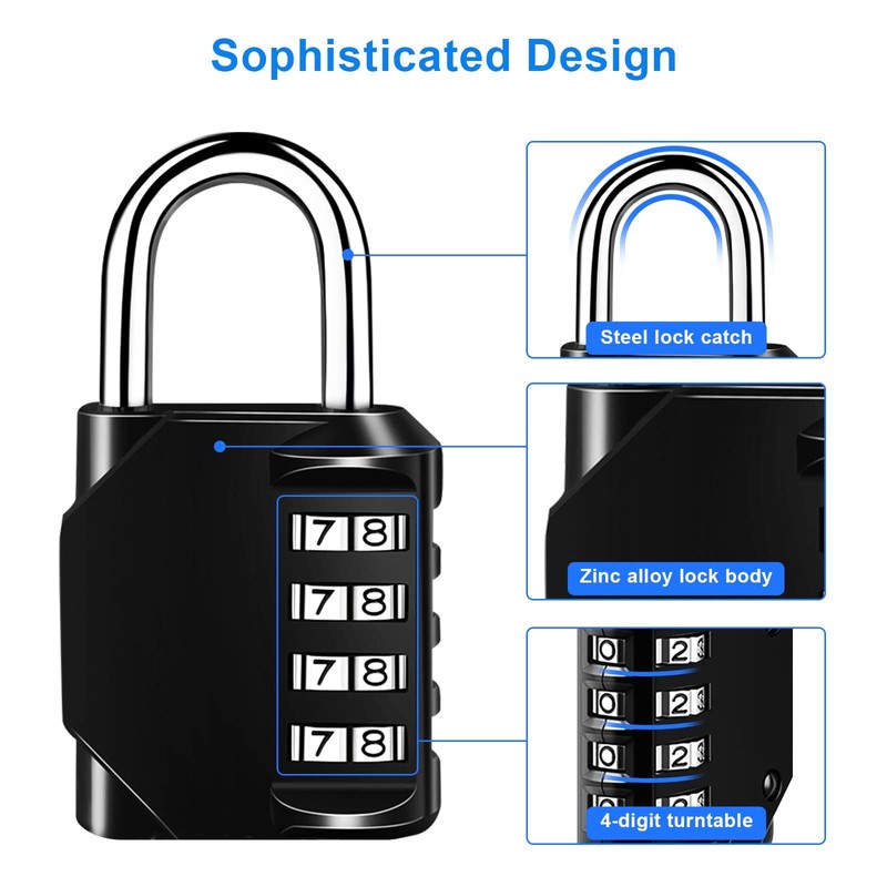 MOXYOY G0018 Combination Padlock 4 Digit Locker for Gym, Black
