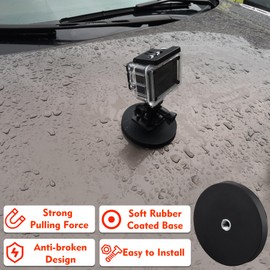 MUTUACTOR Strong Pot Magnets Heavy Duty,1/4-20 Female Threaded Stud Rubber Coated Magnet Base,Dia.2.59” Permanent Neodymium Rare Earth Magnets for Electric Equipements Camera Light Bar Iron Tools