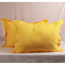 XSlive Solid Color 100% Cotton Quilted Pillow Shams Set of 2 Floral Embroidery Bed Pillow Shams Soft Pillow Covers Queen Size (Yellow,20"x28")
