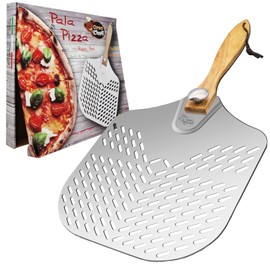 Antech Perforated Pizza Peel - Aluminum Pizza Peel - with a Foldable Handle, Professional, New Professional Perforation, Sturdy up to 4 kg. - for Baking Bread, Pizzas, and Desserts.