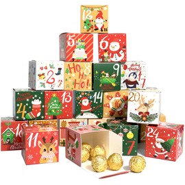 TuoYi Christmas Advent Calendar Boxes 2024, 24 Days Christmas Countdown Calendar Cardboard Number Gift Boxes Countdown to Christmas Empty Advent Calendar Candy Box for Holiday Treats, Advent, Scavenger Hunt, DIY Candy Box for Boys, Girls, Kids and Family