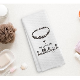 NOQL Easter He is Risen Hallelujah Kitchen Towels and Dishcloths Set of 2, Religious Christian Easter Gifts Hand Towels for Women, Christian Drying Cloth Hand Towels for Bathroom Kitchen, 16x24 Inch