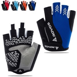 ROVOS Women's Cycling Gloves Biking Gloves Bicycle Gloves Mountain Bike Gloves - Breathable Anti Slip Padded Half Finger Riding Sports Gloves (Royal Blue, Large)