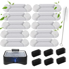 UPSKY 2.25Gal Elevated Dog Water Fountain Filters - 10 Replacement Filters, 6 Pre-Filter Sponges & 1 Cleaning Brush