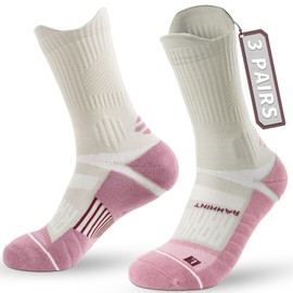 Rahhint Coolmax Anti-Blister Running Socks Women Cushion Walking Crew Moisture Wicking Compression Arch Support Trail Tennis Marathon Socks 3 Pairs