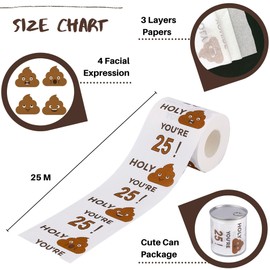 Happy 25th Birthday Toilet Paper Roll 3-Ply Funny Birthday Gifts for Boys Son and Girls Men Women Novelty for Birthday Party Decorations 25 Party Supplies (25th Years)