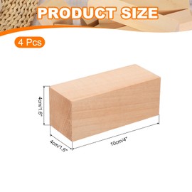 sourcing map 4Pcs Basswood Carving Block, 1.6"x1.6"x4" Square Wooden Dowels Blocks Wood Pieces for DIY, Arts Decoration, Crafts Whittling, Hand Carved