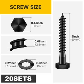 (12Sets) 5/16" x 2" Hex Head Lag Bolts, Heavy Duty Lag Screws with Washers, 304 Stainless Steel Bolts 18-8, Lag Screws Wood Screws, Partial Thread Black Oxide, 5/16 Bolt by Mywish