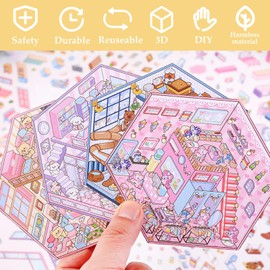 DIY 3D Sticker Scene, 6 Sets of Aesthetic Stickers for Girls Make Your Own Mini Shop Scenes Stickers for Kids Sticker Therapy for Adult Relief Stress Pass The Time Kids Easter Birthday Gift
