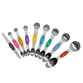 Magnetic Measuring Spoons Set 8 Pcs, Space Saving, Stackable, Precise Measurements Dry & Liquid Ingredients, Dual Heads, Colour Coded & Leveller, 1/8 TSP - 1 Tbsp, Ideal Cooking & Baking Kitchen Tool
