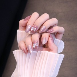 24 Nail Pieces, Pink Gurege for Adult Impression, Butterfly Attachment, Nail Tip, Wedding Ceremony, Reception, Party, After-party, Wedding