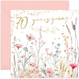 70th Birthday Card for Women - Seventieth Female Birthday Card - Flower Meadows Gold Foil Detail - Elegant Wonderful Birthday Card for Her - Mum, Auntie, Nana, Granny, Sister