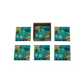 EZ Life Tray 9' x 6' Six Coasters with Holder Set - Chaiwala - Wood & Resin - Blue