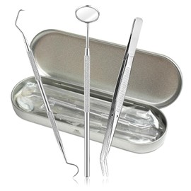 3-Piece Stainless Steel Teeth Cleaning Tool Kit with Mirror – Plaque & Tartar Remover Set for Oral Care, Tooth Scraper Picks for Home Use