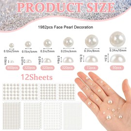 HASTHIP® 1980 Piezas Pegatinas de Perlas Autoadhesivas, Gemas Decorativas para Manualidades, Uñas, Cara, Cabello, Ojos, Maquillaje y DIY, Variados Tamaños y Blanco Brillante