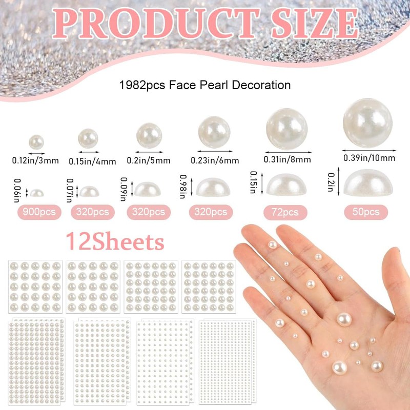 HASTHIP® 1980 Piezas Pegatinas de Perlas Autoadhesivas, Gemas Decorativas para