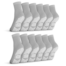 AMERICAN HOSPITAL SUPPLY Non-Slip Hospital Socks, Anti-Skid, Anti-Slip Gripper Socks for Medical or Home Use, Gray, Large, 6 Pairs