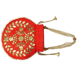 Ekavya Potli Bag Jewelry Coin Pouch Potli Bag Gota Patti Work (Red)