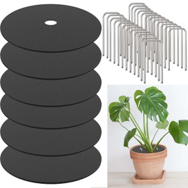 Lconvicely 5mm Thick Felt Mulch Tree Ring Mat - Cat & Dog Resistant Plant Protector with Ground Stakes, Indoor/Outdoor Waterproof Weed Barrier for Potted Plants-12.6in (6pcs*Tree Ring+24pcs* Stakes)