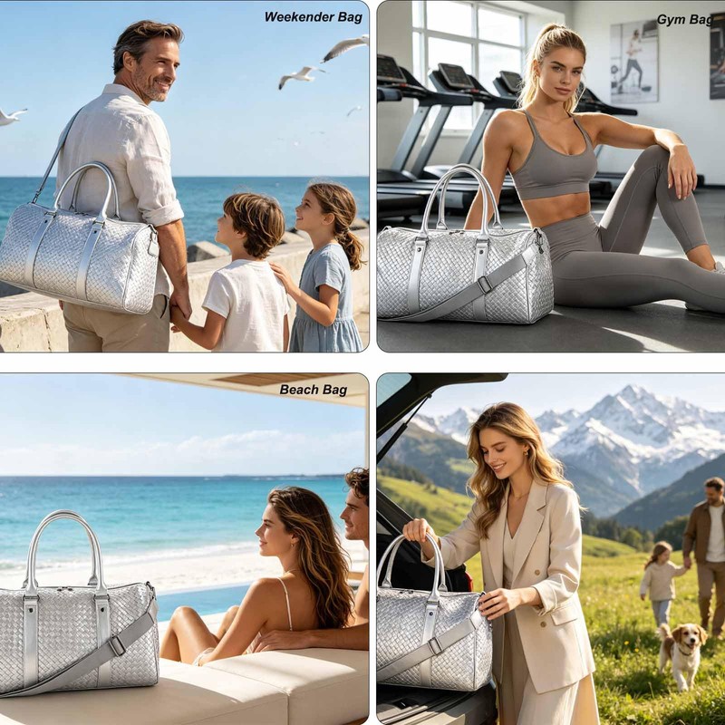 Weekender Bags for Women Leather Travel Bag (Silver)