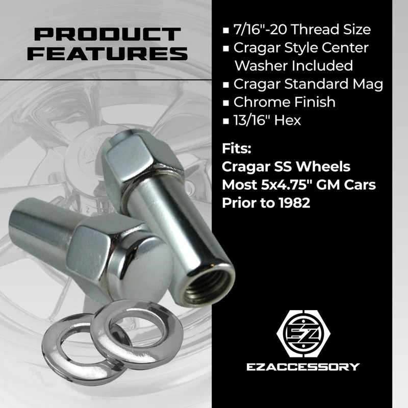 Cragar Standard Mag Lug Nut 7/16"-20 with Offset Washer Chrome