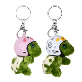 Amexo Pack of 2 Key Chains Turtle Plush Turtle Pendant Green Decorative Cartoon Turtle Plush Pendant Key Ring with Hat for Decorative Home, White/pink
