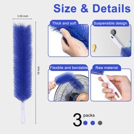 3 Pcs Fan Cleaning Brush Bendable Cobweb Duster - Microfiber Head, Washable - Ideal for Ceiling Fan Blades, Air Vents, Curtains, Cars - Reusable Dust Remover